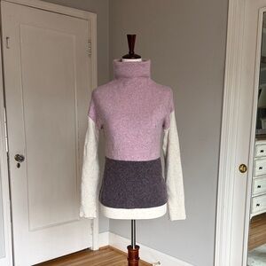 C&C California Lavender, Purple-Gray, & Cream Colorblock Turtleneck Sweater